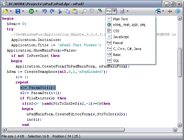 Screenshot of nPad2 Source Viewer/Editor